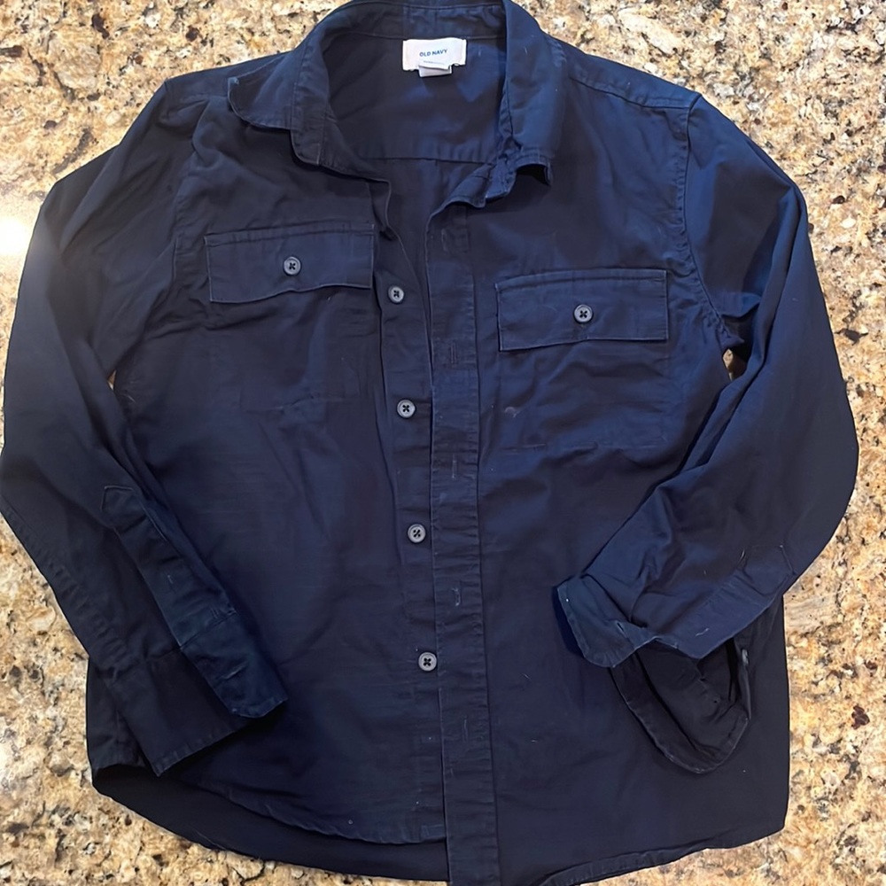 Navy blue button down dress shirt